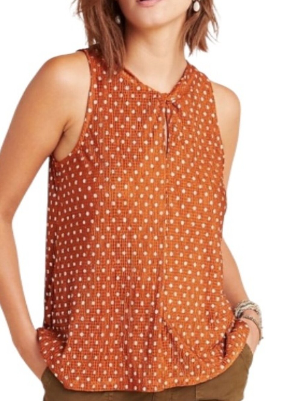 Anthropologie Lennox Polka Dot Sleeveless Halter Twist-Neck Top